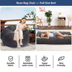 2 In 1 Bean Bag Chairs, Large Bean Bag Chairs, Convertible Floor Cushions for Adults, Giant Bean Bag Bed