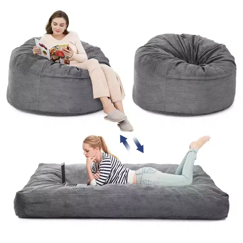 Pouf géant 2 en 1, Grands poufs, Coussins de sol convertibles pour adultes, Lit pouf géant