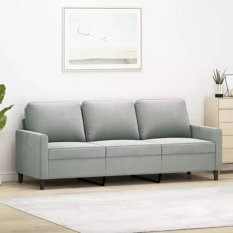 vidaXL Canapé 3 places en velours - Gris clair, moderne avec rembourrage confortable et structure en métal stable pour salon ou espace de détente