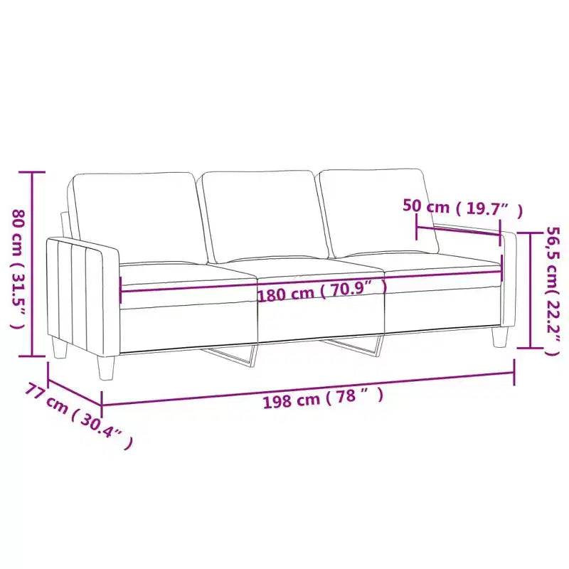vidaXL Canapé 3 places en velours - Gris clair, moderne avec rembourrage confortable et structure en métal stable pour salon ou espace de détente