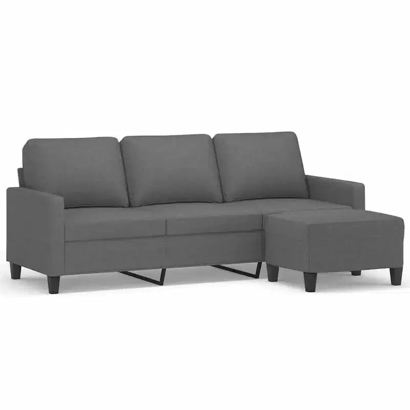 vidaXL 3-Seater Couch Sofa and Footstool Set - Dark Gray Fabric, Plywood/Metal Frame, Thick Padded Comfort for Living Room or Office