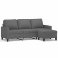 vidaXL 3-Seater Couch Sofa and Footstool Set - Dark Gray Fabric, Plywood/Metal Frame, Thick Padded Comfort for Living Room or Office