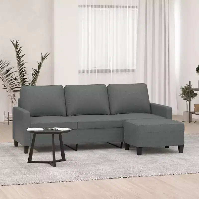 vidaXL Ensemble canapé 3 places et repose-pieds – Tissu gris foncé, Cadre en contreplaqué/métal, Confort épais et rembourré pour salon ou bureau