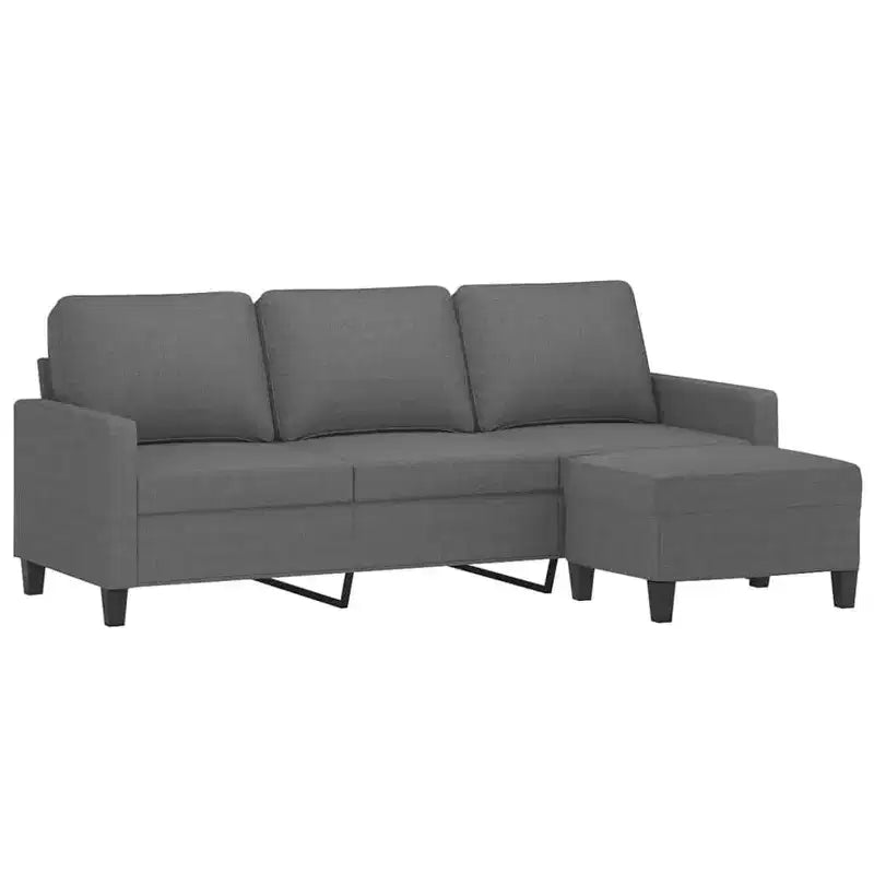 vidaXL Ensemble canapé 3 places et repose-pieds – Tissu gris foncé, Cadre en contreplaqué/métal, Confort épais et rembourré pour salon ou bureau
