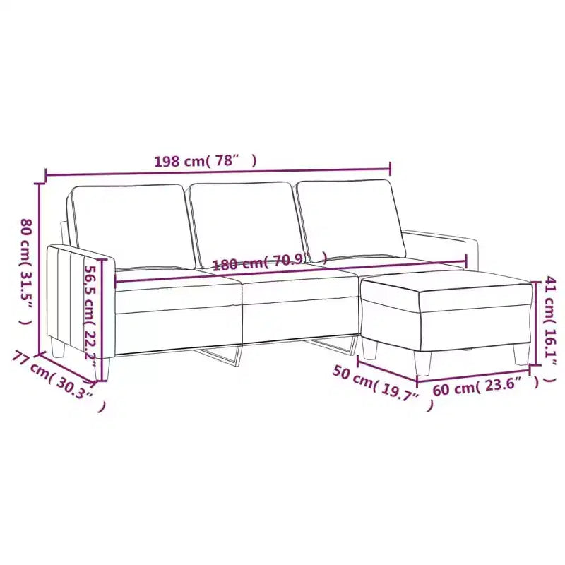 vidaXL Ensemble canapé 3 places et repose-pieds – Tissu gris foncé, Cadre en contreplaqué/métal, Confort épais et rembourré pour salon ou bureau