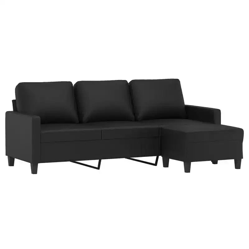 vidaXL Sofa Accent 3-Seater Couch Sofa Armchair with Footstool Faux Leather - Black