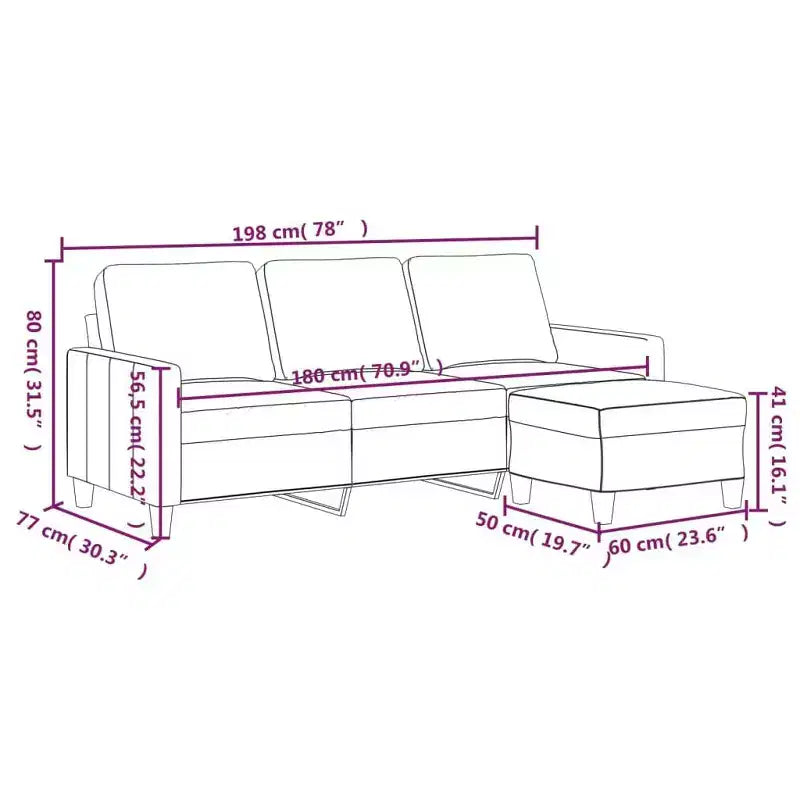 vidaXL Sofa Accent 3-Seater Couch Sofa Armchair with Footstool Faux Leather - Black