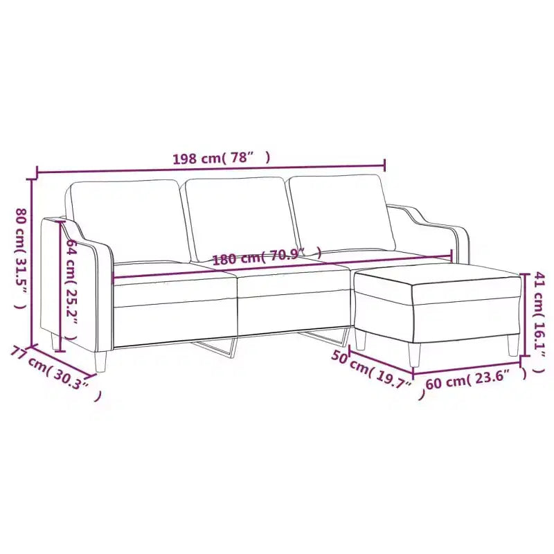 vidaXL Canapé 3 places avec repose-pied Gris foncé