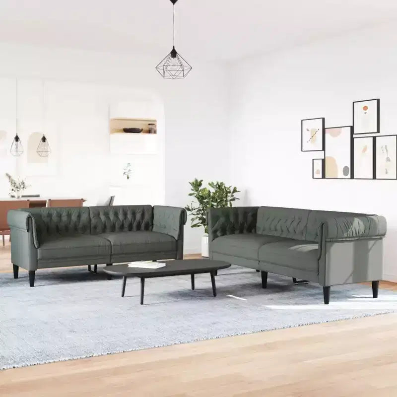 vidaXL Dark Gray Modern Sofa Set - 2 & 3 Seater: Living Room Furniture, Sturdy Wood Frame, Comfortable Fabric