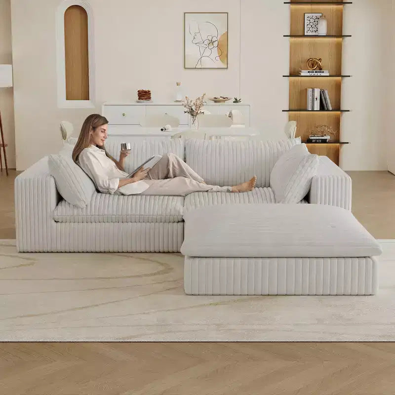 78.8 Blue Cloud Sofa with Ottoman, Corduroy Fabric Deep Seat Couches Double-layer design,Removable Cushion No Assembly