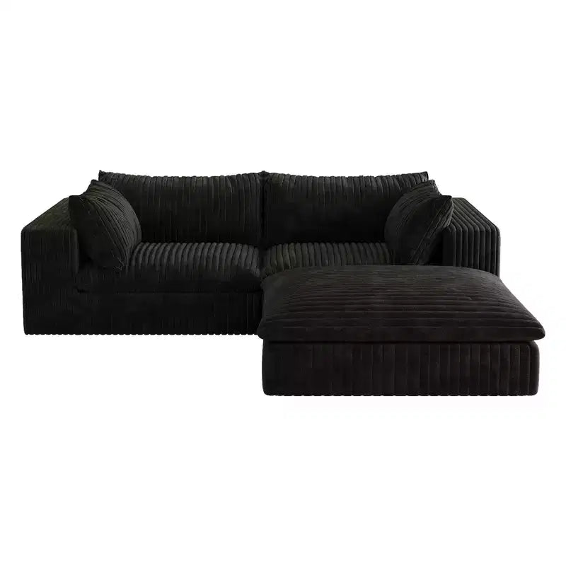 78.8 Blue Cloud Sofa with Ottoman, Corduroy Fabric Deep Seat Couches Double-layer design,Removable Cushion No Assembly