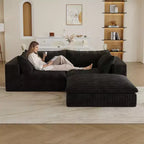 78.8 Blue Cloud Sofa with Ottoman, Corduroy Fabric Deep Seat Couches Double-layer design,Removable Cushion No Assembly