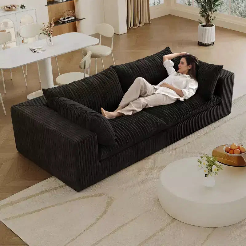 78.8 Canapés d'angle en velours côtelé bleu, canapé nuage pour salon, double épaisseur, coussin amovible