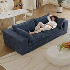 78.8 Canapés d'angle en velours côtelé bleu, canapé nuage pour salon, double épaisseur, coussin amovible