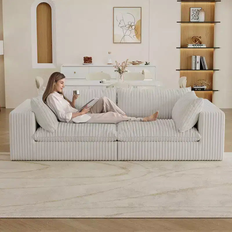 78.8 Blue Corduroy Fabric Deep Seat Couches Cloud Sofa for Living room Double-layer design Removable Cushion