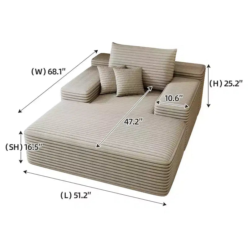68 x 51 Oversized Upholstered Sofa Bed Fluffy Plush Faux Fur Cloud Sofas Couches for Living Room Camel