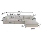 118.2 Blue Cloud Sofa with Ottoman, Corduroy Fabric Deep Seat Couches Double-layer design,Removable Cushion No Assembly