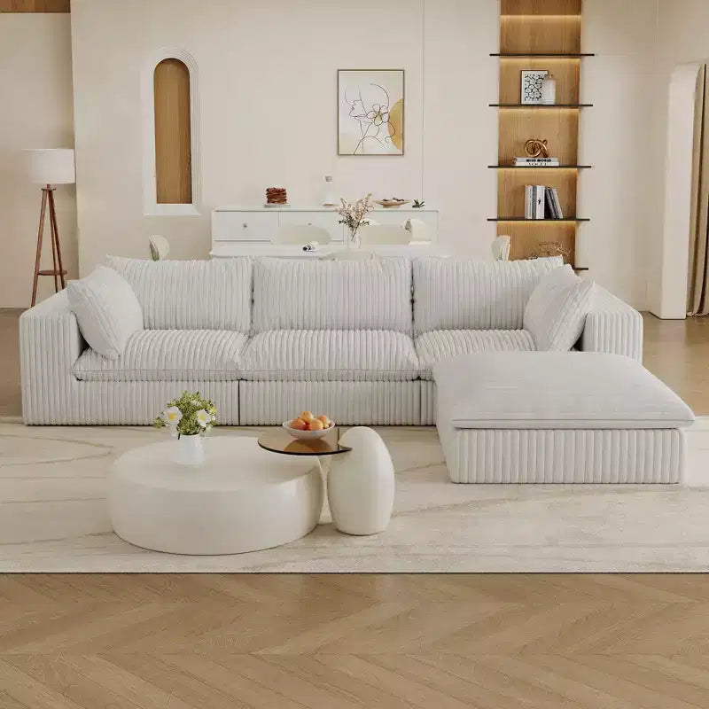 118.2 Blue Cloud Sofa with Ottoman, Corduroy Fabric Deep Seat Couches Double-layer design,Removable Cushion No Assembly