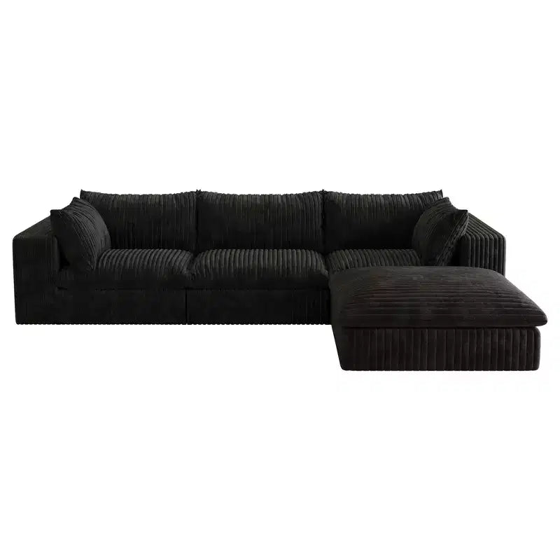 118.2 Blue Cloud Sofa with Ottoman, Corduroy Fabric Deep Seat Couches Double-layer design,Removable Cushion No Assembly
