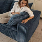 157.6 White 4 seats Corduroy Fabric Cloud Sofa Deep Seat Couches Double-layer design Removable Cushion No Assembly