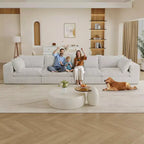 157.6 White 4 seats Corduroy Fabric Cloud Sofa Deep Seat Couches Double-layer design Removable Cushion No Assembly