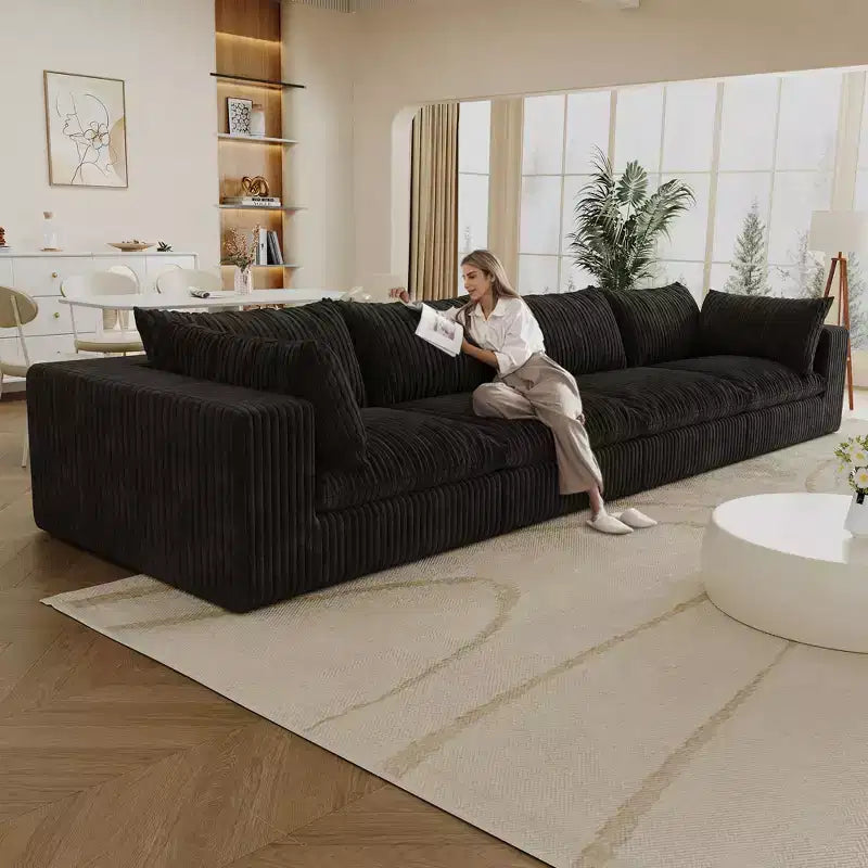 157.6 White 4 seats Corduroy Fabric Cloud Sofa Deep Seat Couches Double-layer design Removable Cushion No Assembly