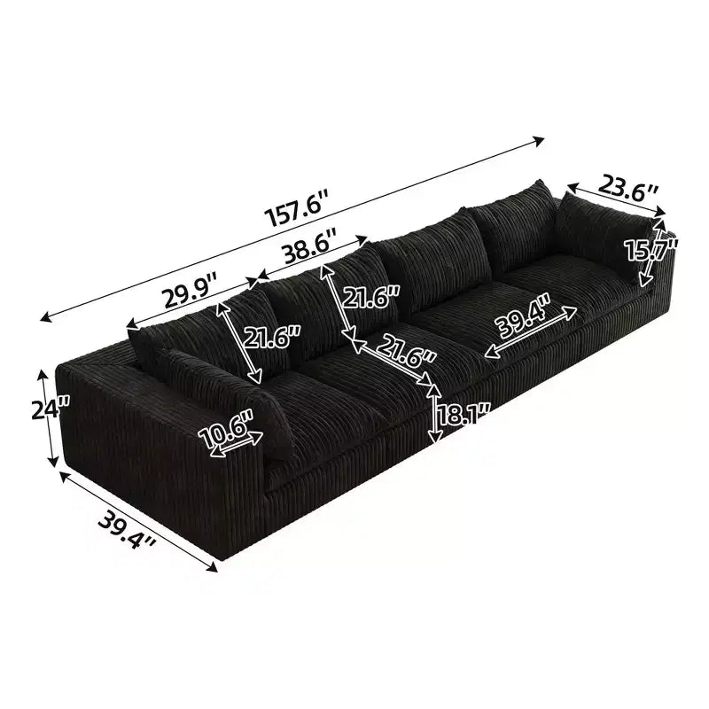 157.6 White 4 seats Corduroy Fabric Cloud Sofa Deep Seat Couches Double-layer design Removable Cushion No Assembly