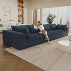 157.6 White 4 seats Corduroy Fabric Cloud Sofa Deep Seat Couches Double-layer design Removable Cushion No Assembly