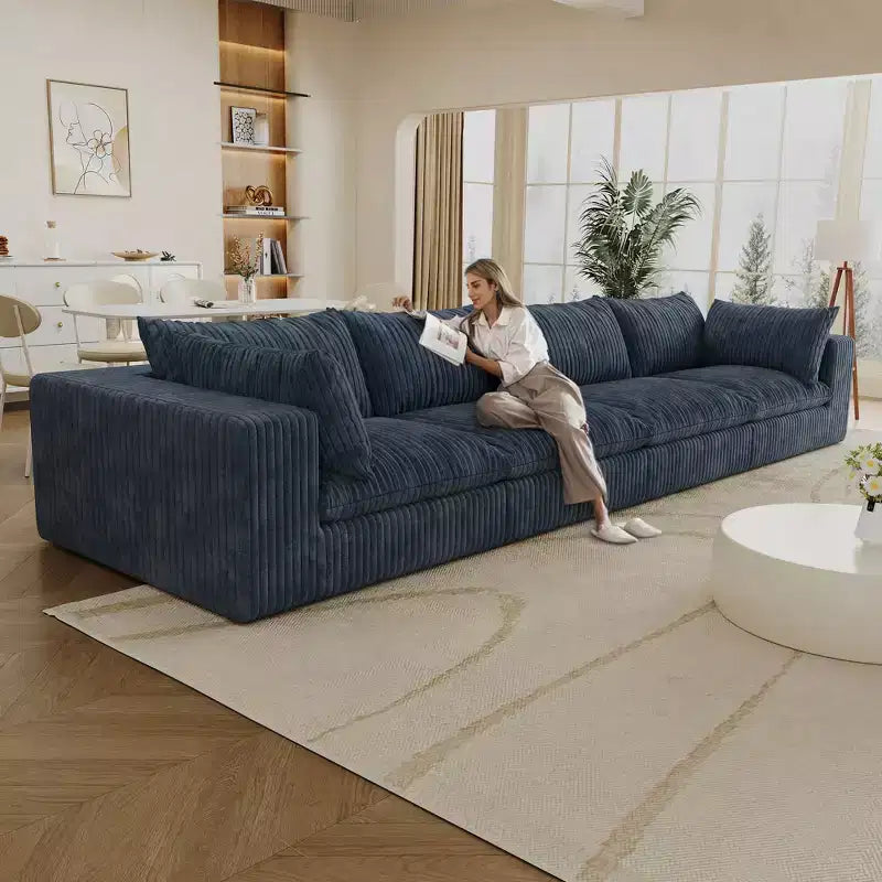 157.6 White 4 seats Corduroy Fabric Cloud Sofa Deep Seat Couches Double-layer design Removable Cushion No Assembly