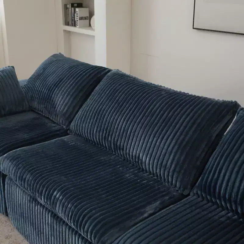 157.6 White 4 seats Corduroy Fabric Cloud Sofa Deep Seat Couches Double-layer design Removable Cushion No Assembly