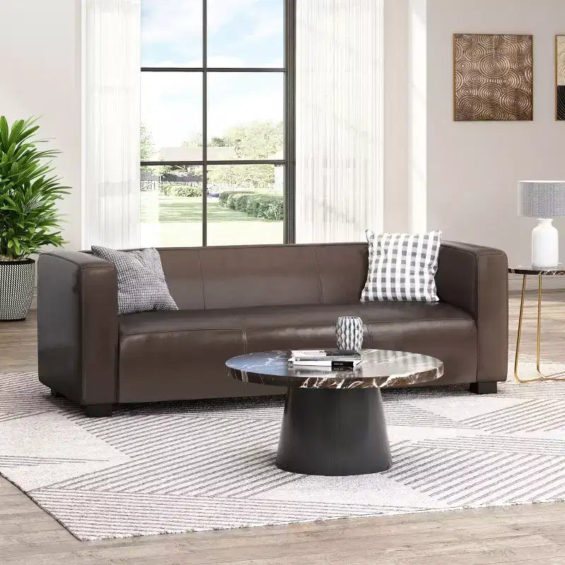 80.25  Light Brown 3-Seater Sofa For Living Room And Meeting Room No Assembly Required