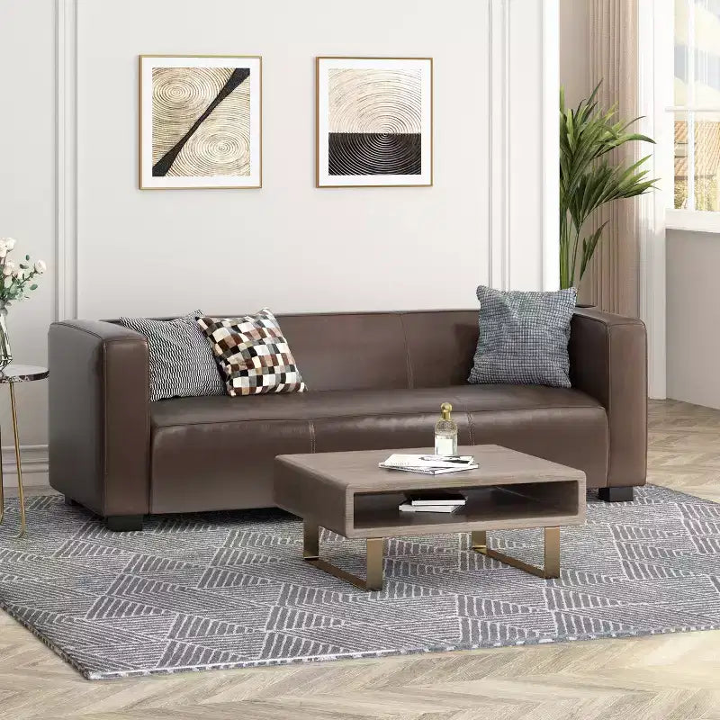 80.25  Light Brown 3-Seater Sofa For Living Room And Meeting Room No Assembly Required