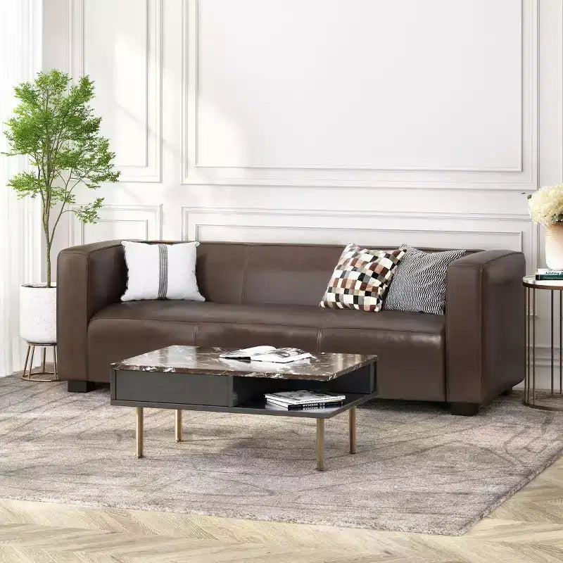 80.25  Light Brown 3-Seater Sofa For Living Room And Meeting Room No Assembly Required