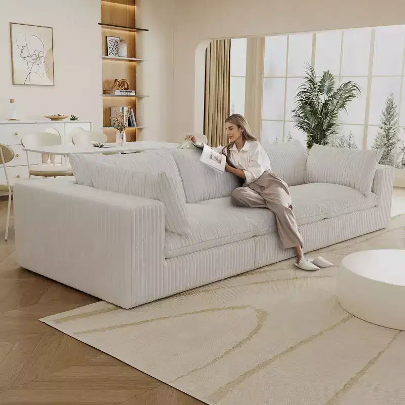 118.2 Blue Corduroy Fabric Deep Seat Couches Cloud Sofa for Living room Double-layer design Removable Cushion No Assembly