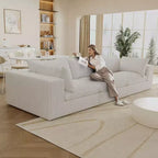 118.2 Blue Corduroy Fabric Deep Seat Couches Cloud Sofa for Living room Double-layer design Removable Cushion No Assembly