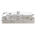 118.2 Blue Corduroy Fabric Deep Seat Couches Cloud Sofa for Living room Double-layer design Removable Cushion No Assembly