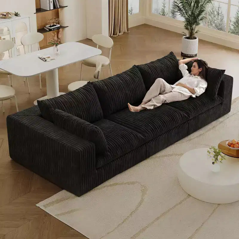118.2 Blue Corduroy Fabric Deep Seat Couches Cloud Sofa for Living room Double-layer design Removable Cushion No Assembly