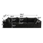 118.2 Blue Corduroy Fabric Deep Seat Couches Cloud Sofa for Living room Double-layer design Removable Cushion No Assembly