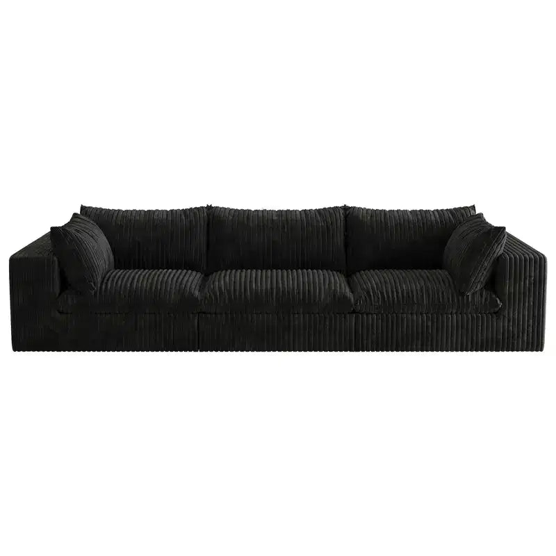 118.2 Blue Corduroy Fabric Deep Seat Couches Cloud Sofa for Living room Double-layer design Removable Cushion No Assembly