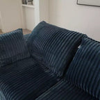 118.2 Blue Corduroy Fabric Deep Seat Couches Cloud Sofa for Living room Double-layer design Removable Cushion No Assembly
