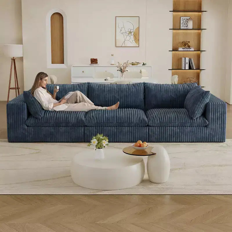 118.2 Canapé en Velours Côtelé Bleu Profond Canapé Nuage pour Salon Design Double Couche Coussin Amovible Aucun Assemblage
