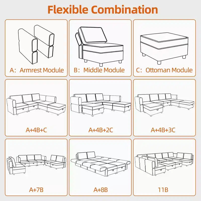 Storage Ottoman Modular Sectional Sofa Seat - 26 Grey Storage Cube for Living Room & Bedroom