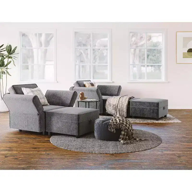 Storage Ottoman Modular Sectional Sofa Seat - 26 Grey Storage Cube for Living Room & Bedroom