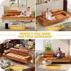 86 Faux Leather Futon Sofa Bed, 3-Seater Convertible Loveseat with Adjustable Backrest & 6-Position Headrest, for Living Room
