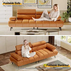 86 Faux Leather Futon Sofa Bed, 3-Seater Convertible Loveseat with Adjustable Backrest & 6-Position Headrest, for Living Room