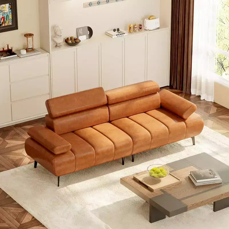 86 Faux Leather Futon Sofa Bed, 3-Seater Convertible Loveseat with Adjustable Backrest & 6-Position Headrest, for Living Room