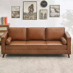 Canapé en Cuir Marron, Canapé Moderne du Milieu du Siècle de 83 po, Canapé 3 Places avec Accoudoirs et Coussins Confortables, Canapés Profonds en Similicuir pour Salon, Chambre, Bureau