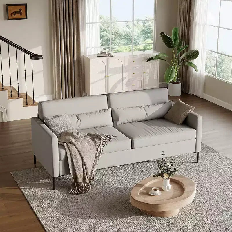 Canapé confortable de 80 po, canapé 3 places avec pieds en métal, canapé à assise profonde avec tissu de lin beige, canapé moderne pour salon, appartement, bureau, beige