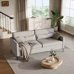 Canapé confortable de 80 po, canapé 3 places avec pieds en métal, canapé à assise profonde avec tissu de lin beige, canapé moderne pour salon, appartement, bureau, beige