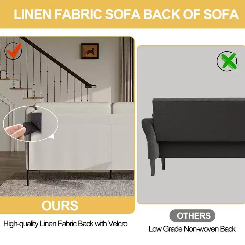 Canapé confortable de 80 po, canapé 3 places avec pieds en métal, canapé à assise profonde avec tissu de lin beige, canapé moderne pour salon, appartement, bureau, beige